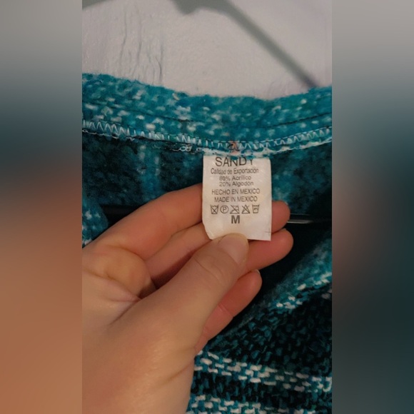 Blue Vertical Striped Sweater with V-neck beach bum boho - Picture 3 of 3